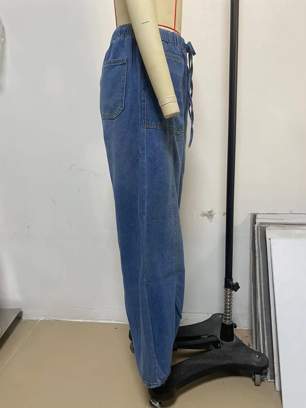 Waist Tie Pocket Jeans