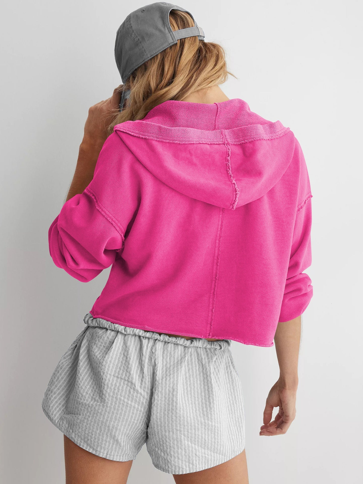 A-V Neck Drop Shoulder Hoodie