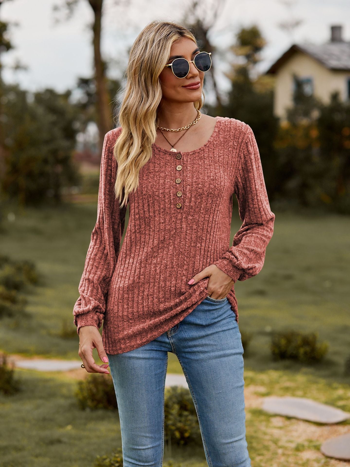 Round Neck Ribbed Brushed T-shirt