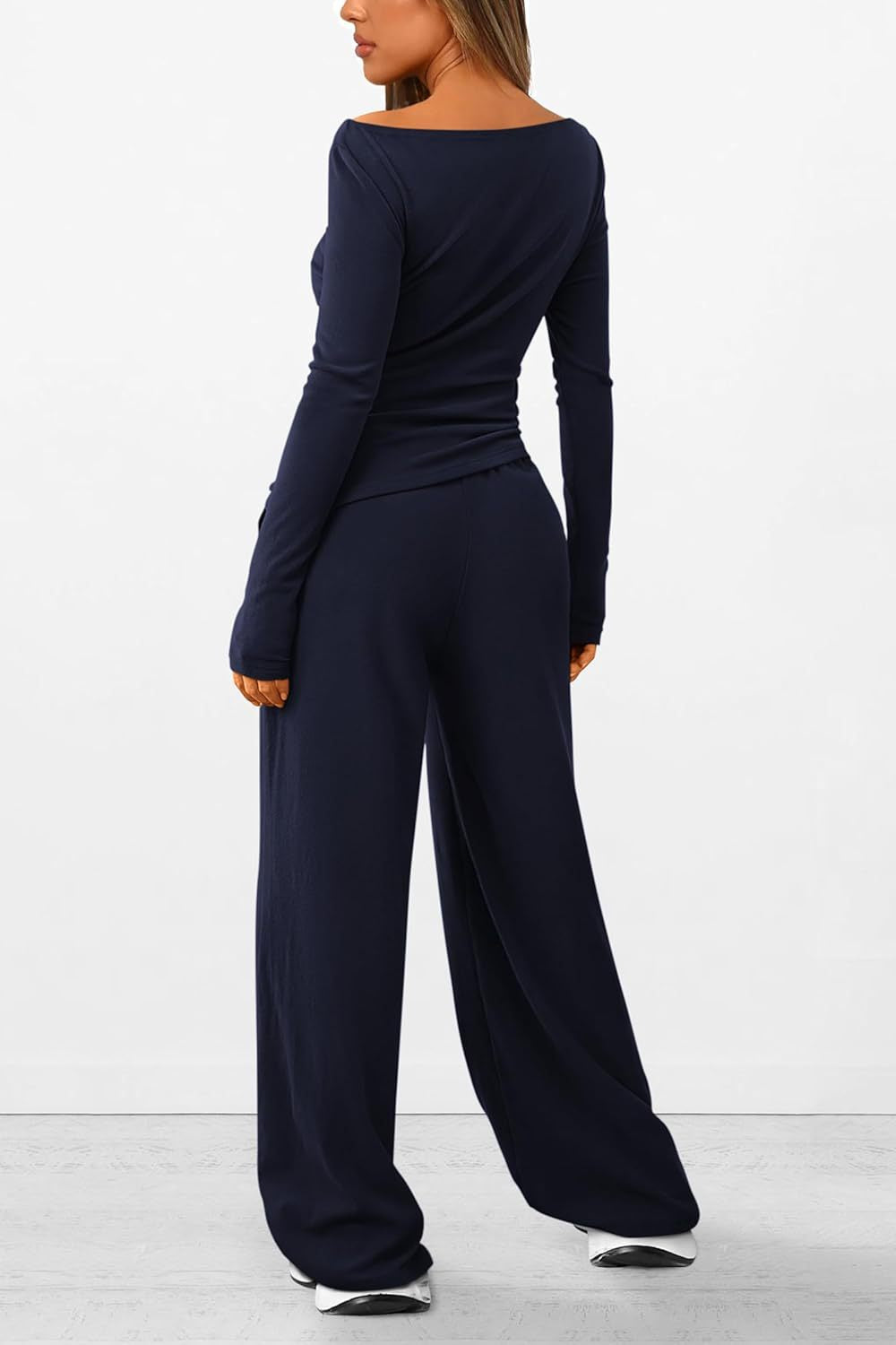 Solid Asymmetric T-Shirt + Wide Leg Pants Set