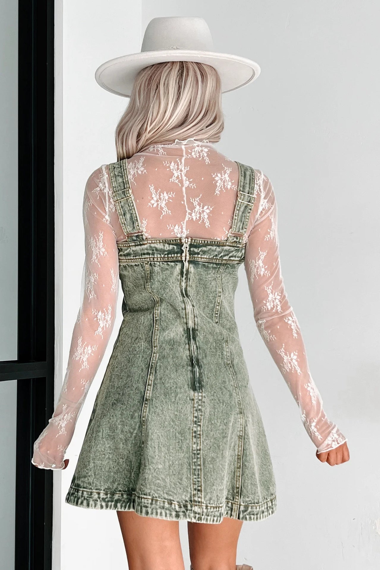 Washed Denim Overall Dress
