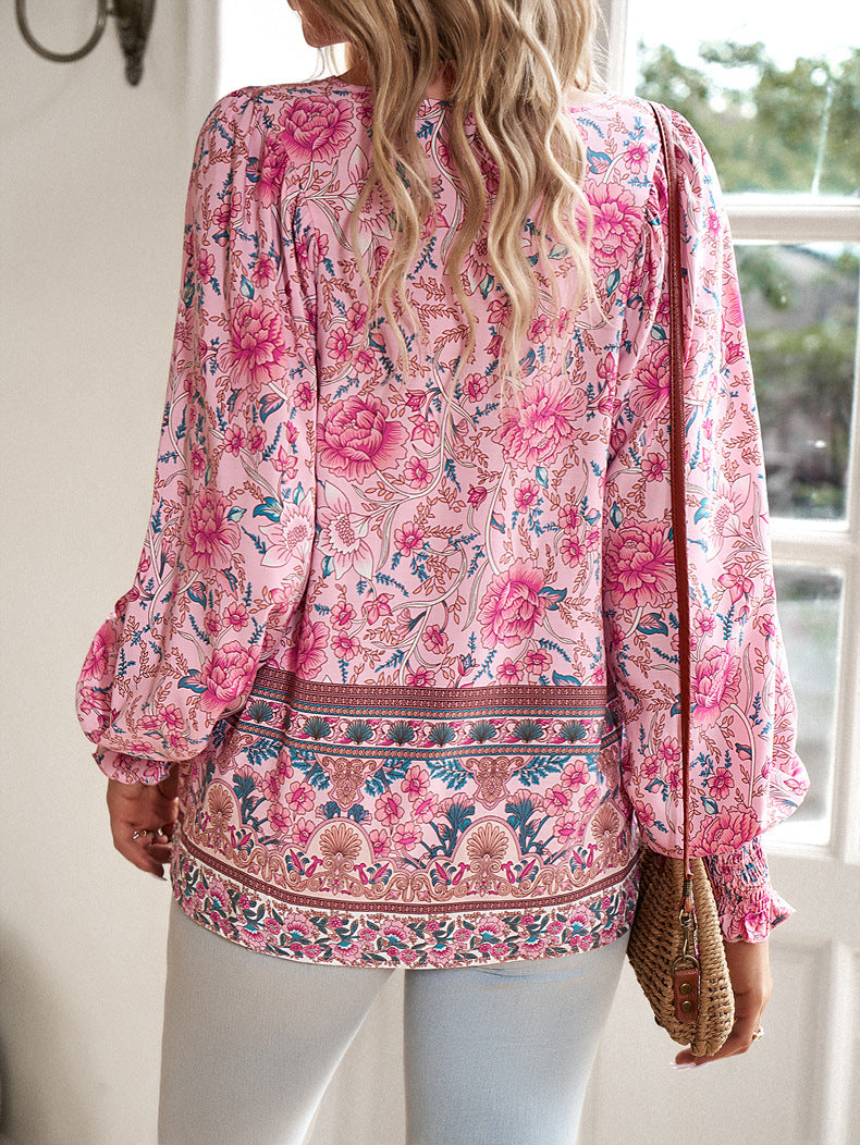 Tie Front V Neck Bohemian Top