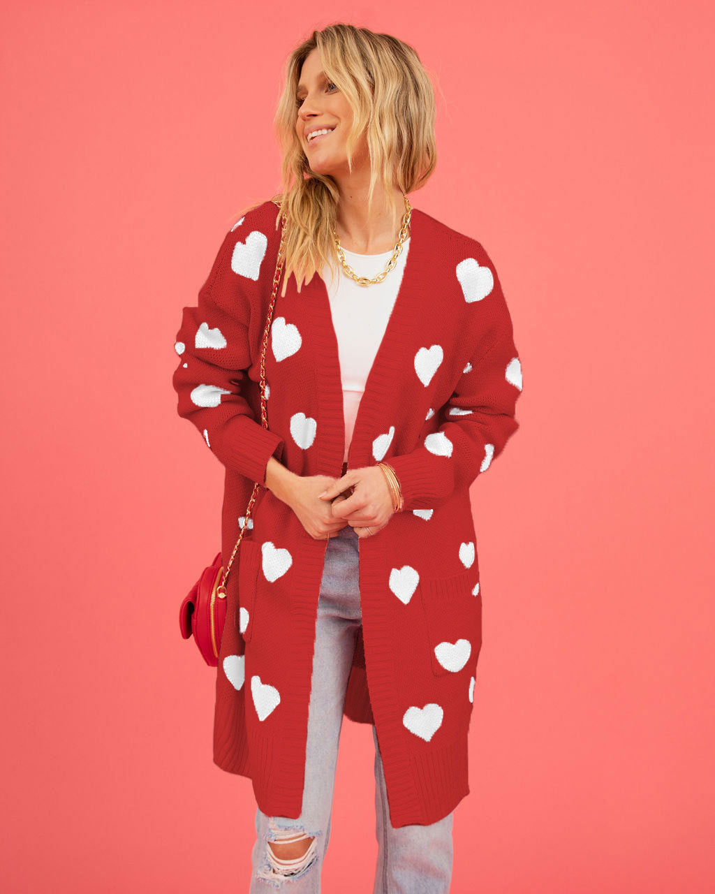 Mid-length Heart Pocket Cardigan