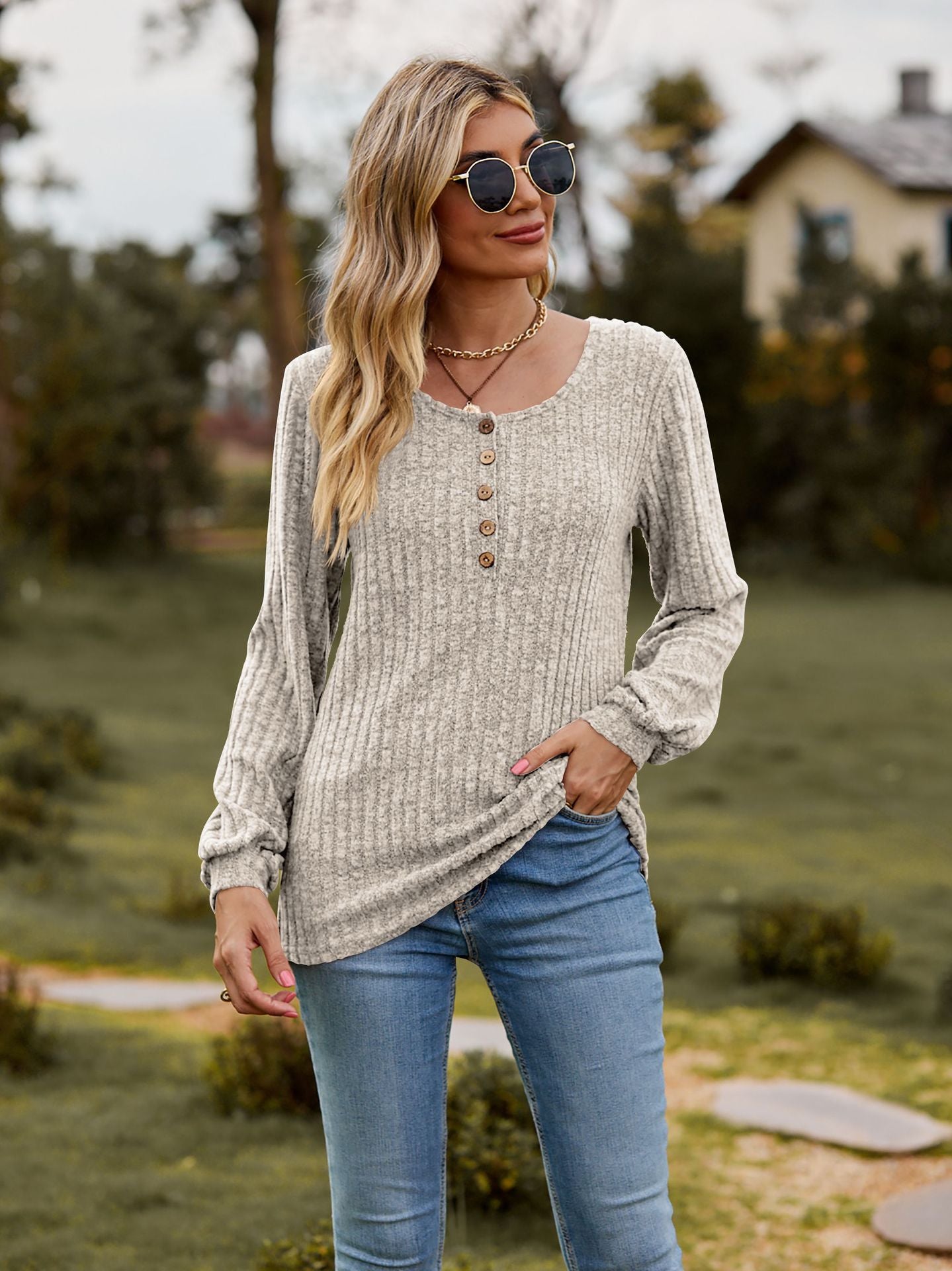 Round Neck Ribbed Brushed T-shirt