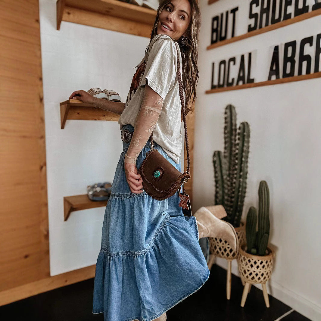 A-LINE LAYERED DENIM SKIRT