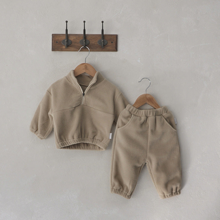 Kid's Fleece Stand Collar Sporty 2-piece Set