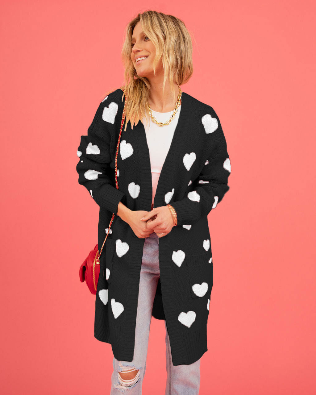 Mid-length Heart Pocket Cardigan