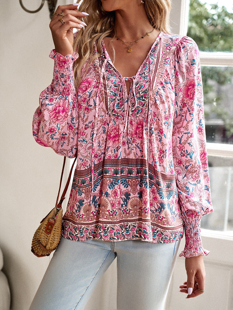 Tie Front V Neck Bohemian Top