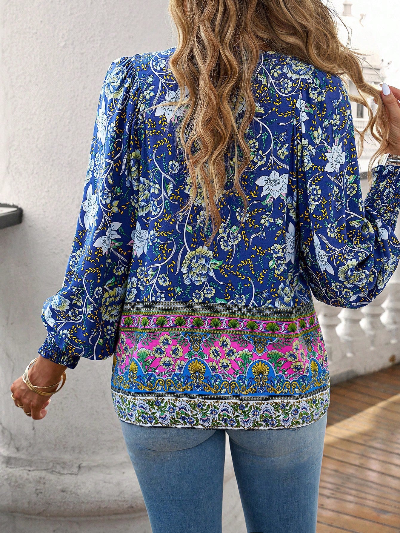 Tie Front V Neck Bohemian Top