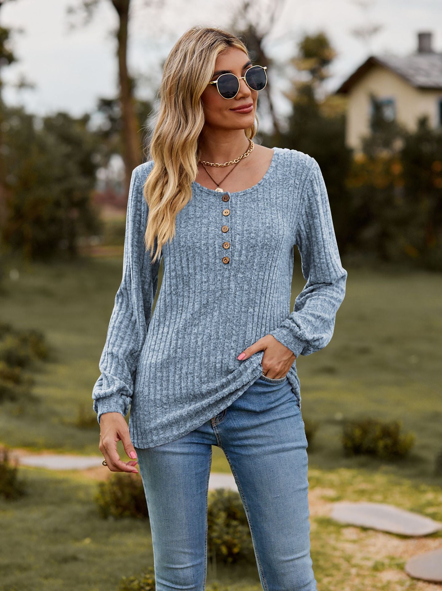 Round Neck Ribbed Brushed T-shirt