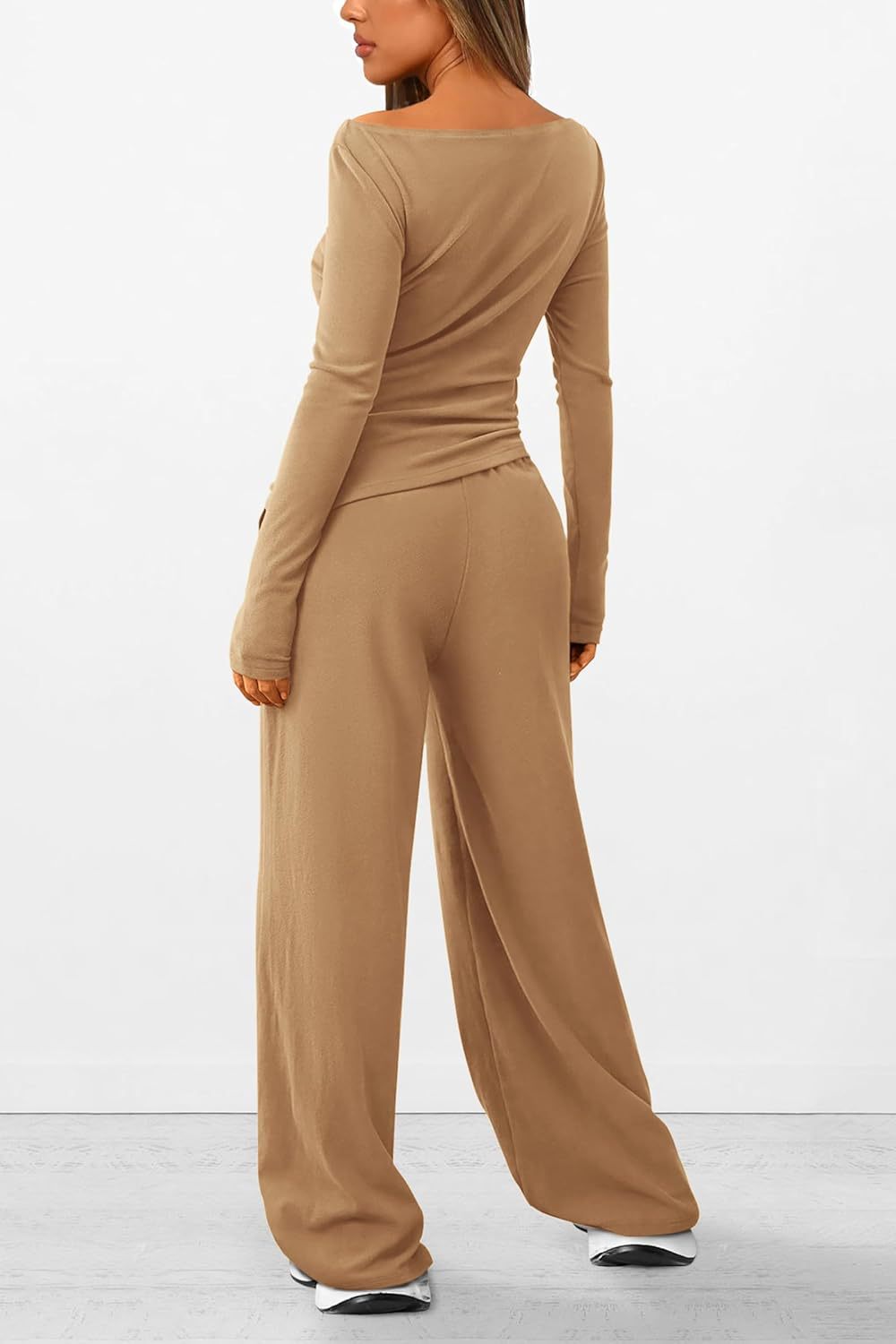 Solid Asymmetric T-Shirt + Wide Leg Pants Set