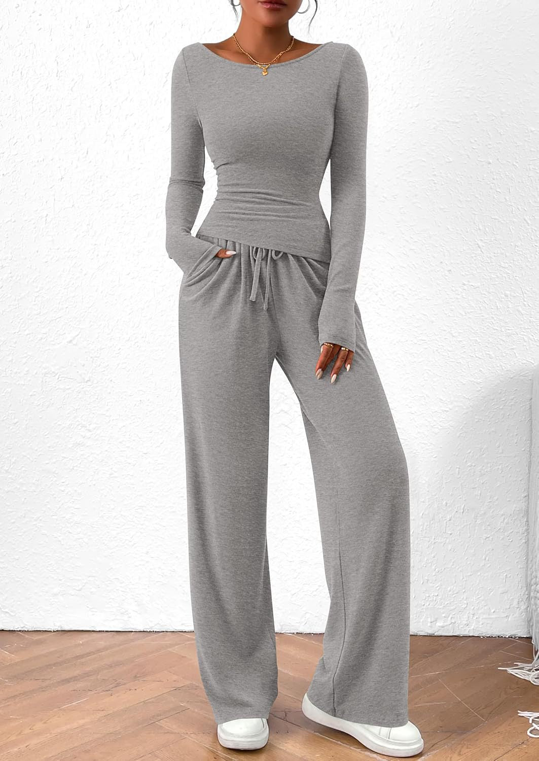 Solid Asymmetric T-Shirt + Wide Leg Pants Set