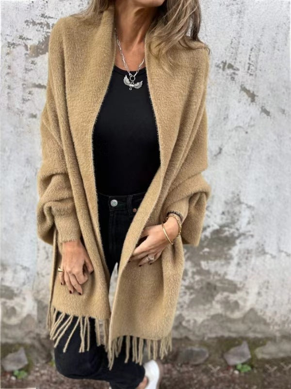 Faux Mink Fringed Shawl Cardigan