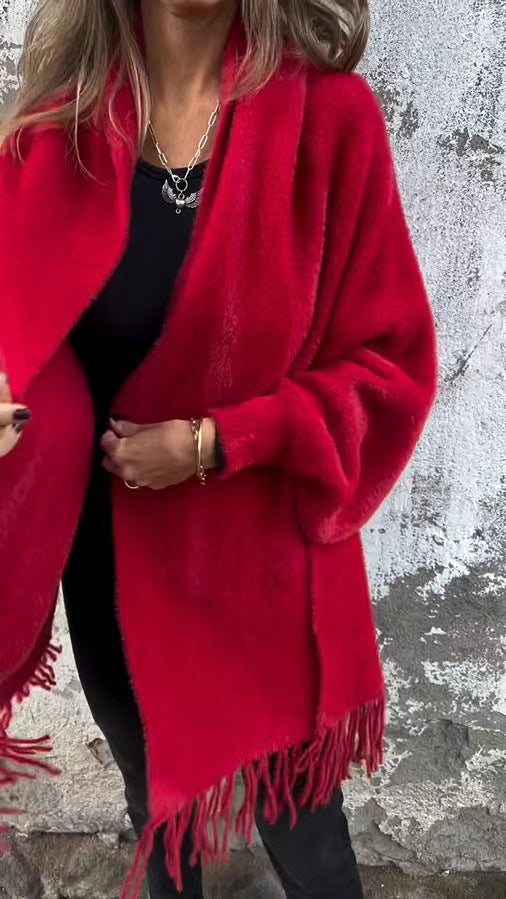 Faux Mink Fringed Shawl Cardigan