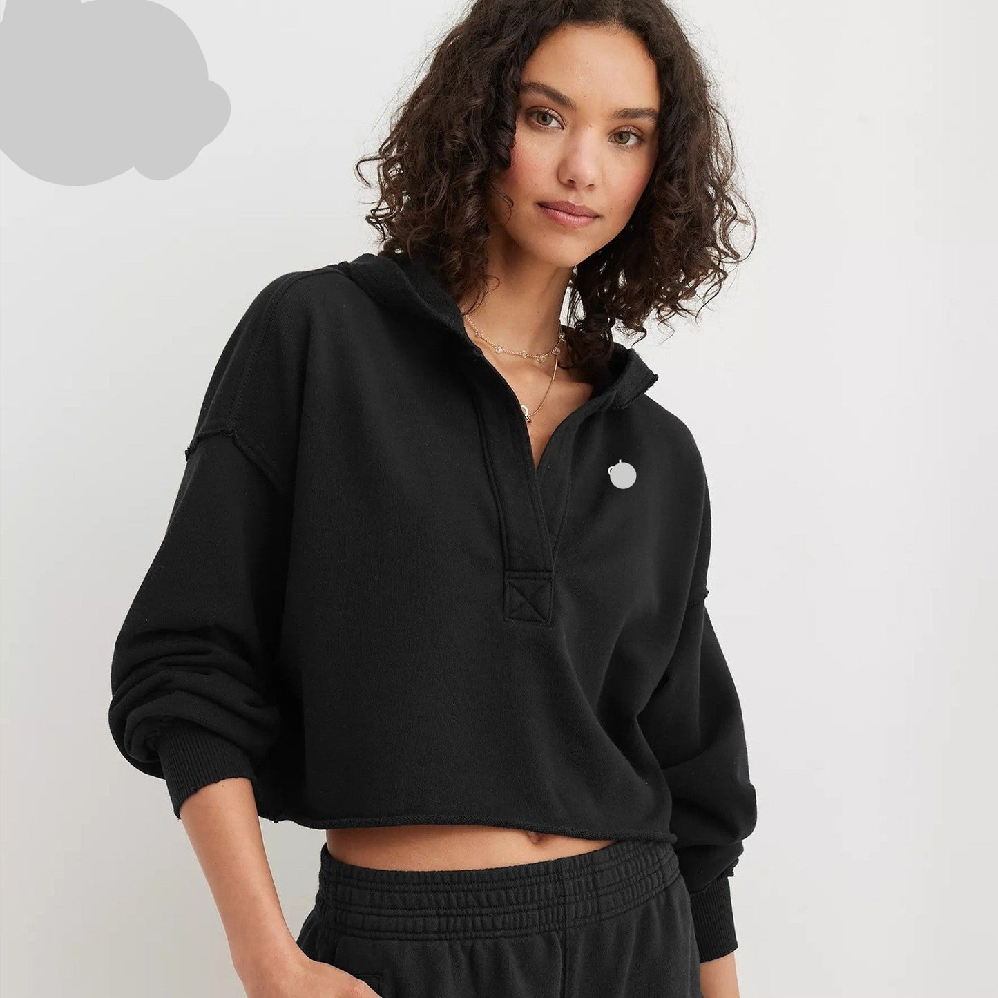 A-V Neck Drop Shoulder Hoodie