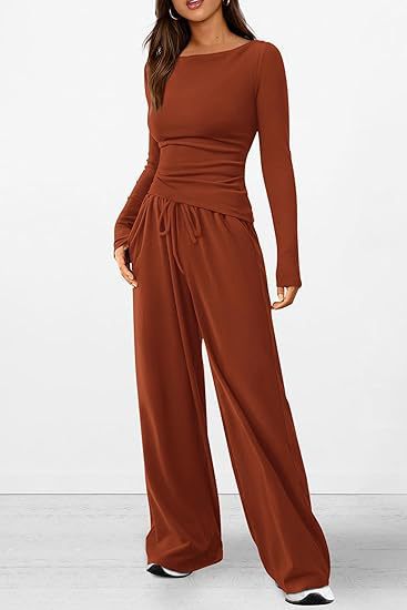 Solid Asymmetric T-Shirt + Wide Leg Pants Set