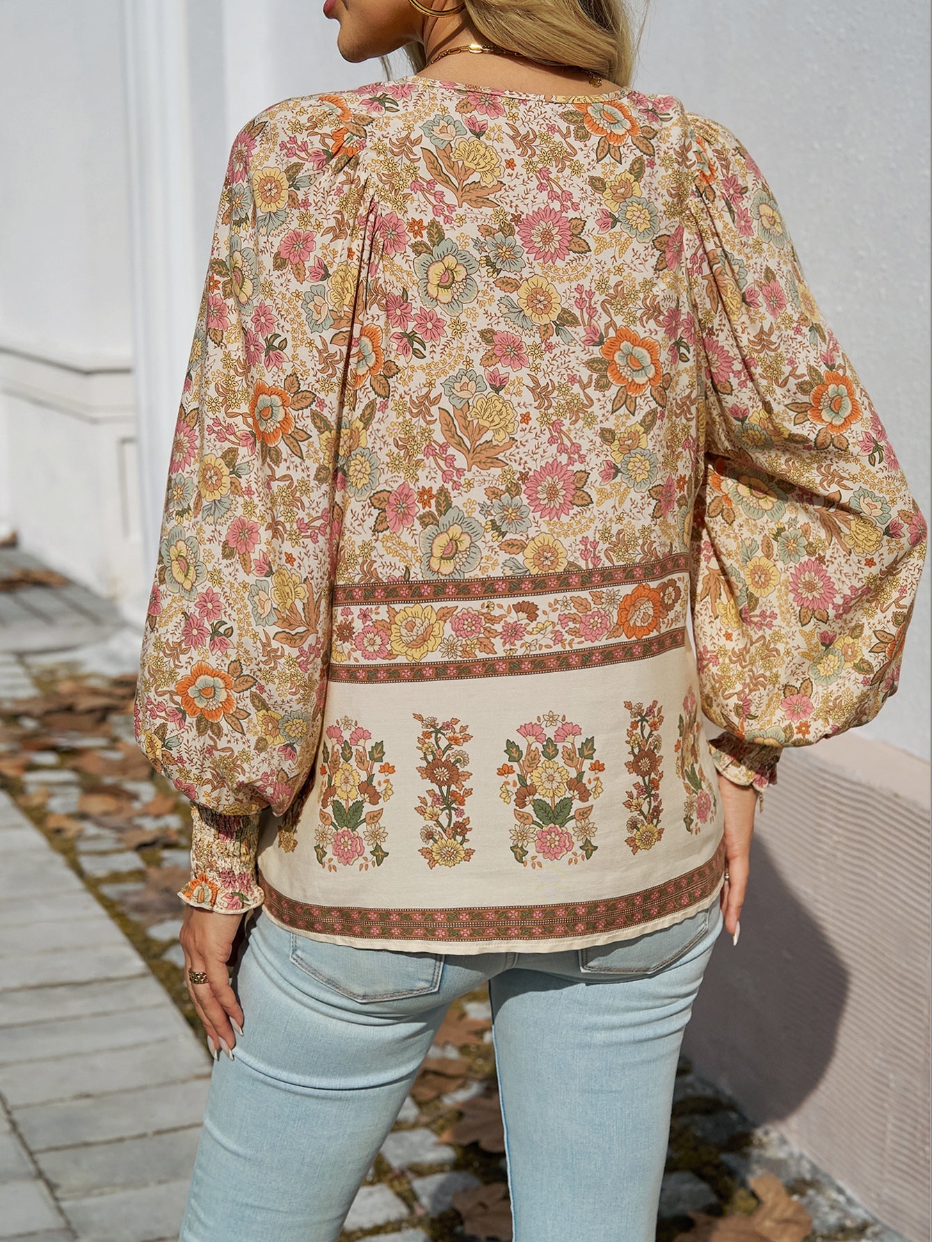 Tie Front V Neck Bohemian Top