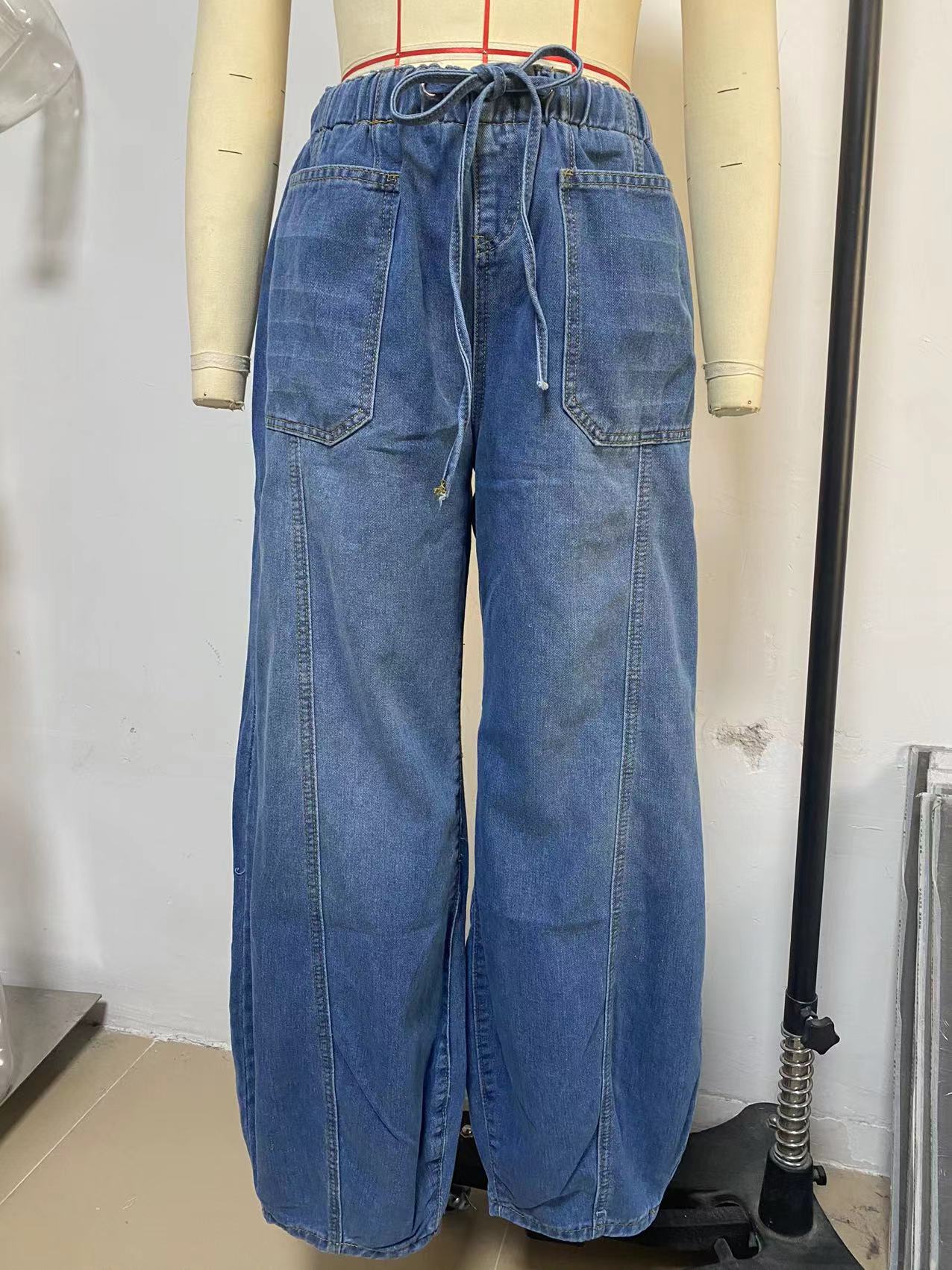 Waist Tie Pocket Jeans