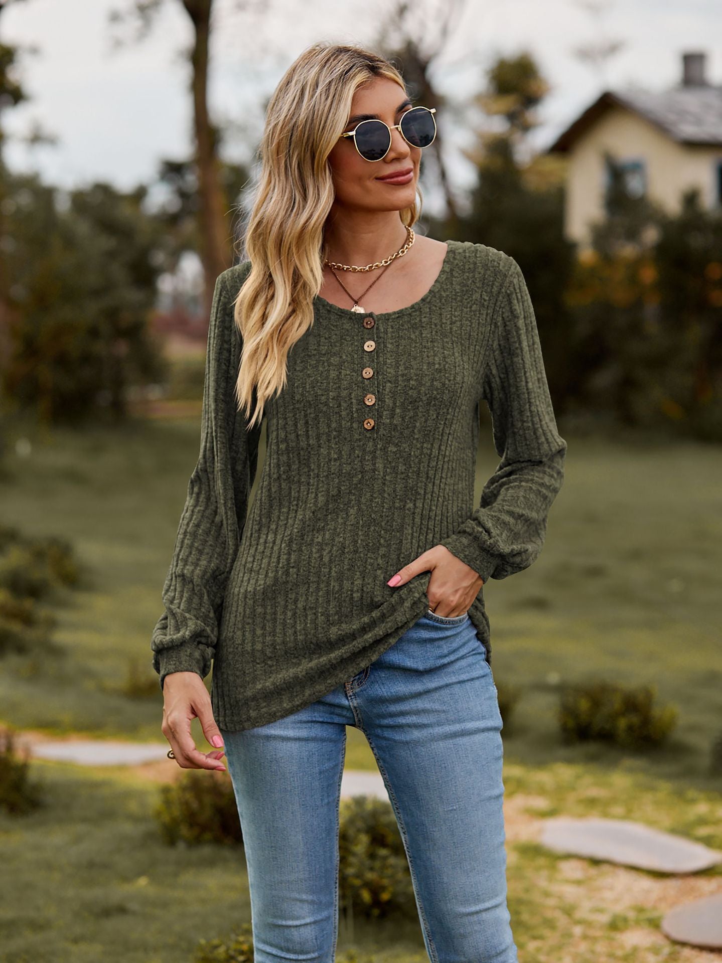 Round Neck Ribbed Brushed T-shirt