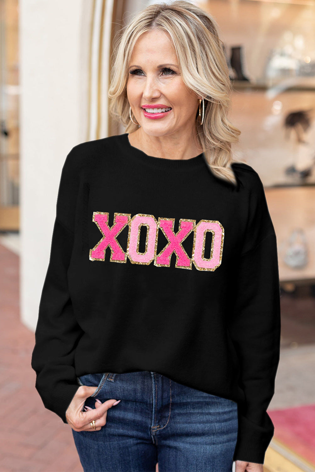 XOXO Glitter Round Neck Sweater