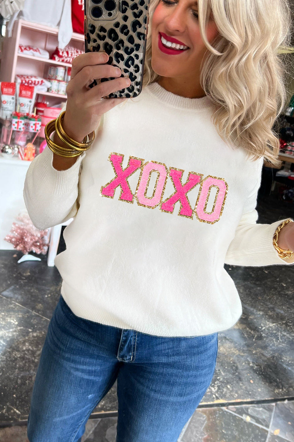 XOXO Glitter Round Neck Sweater