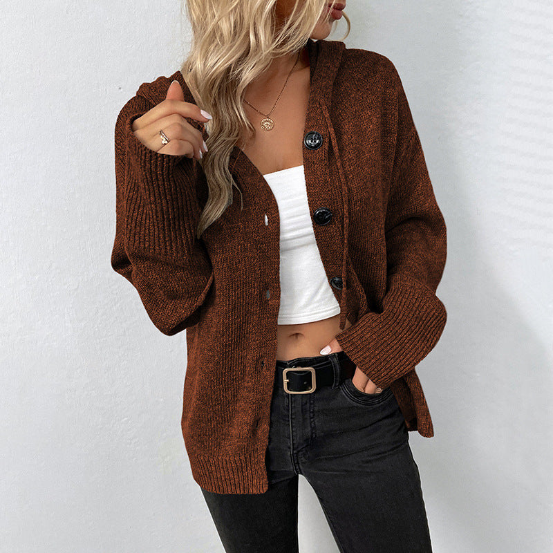 Hooded Drawstring Knit Cardigan