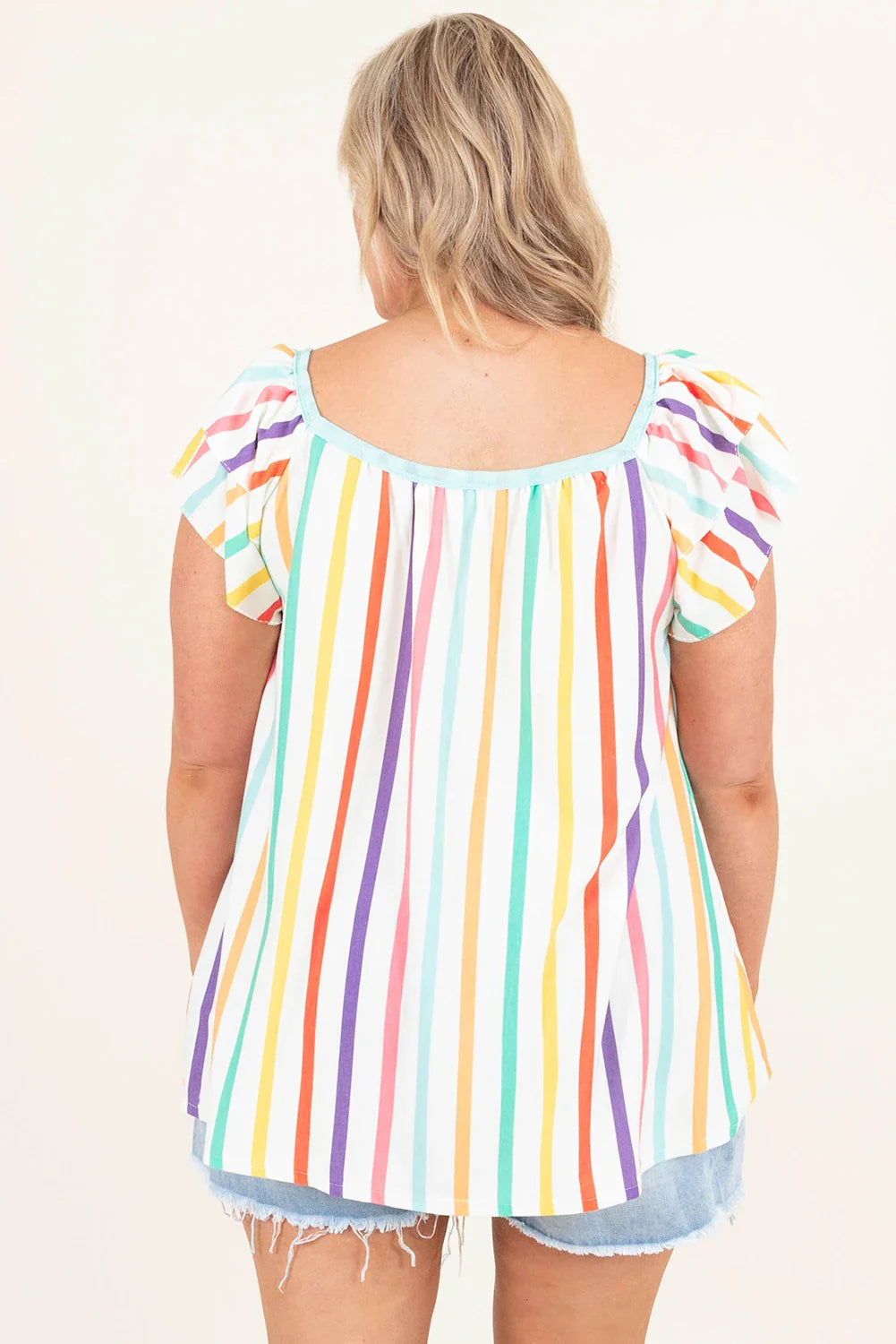 Plus Size Stripe Ruffled Sleeve Blouse