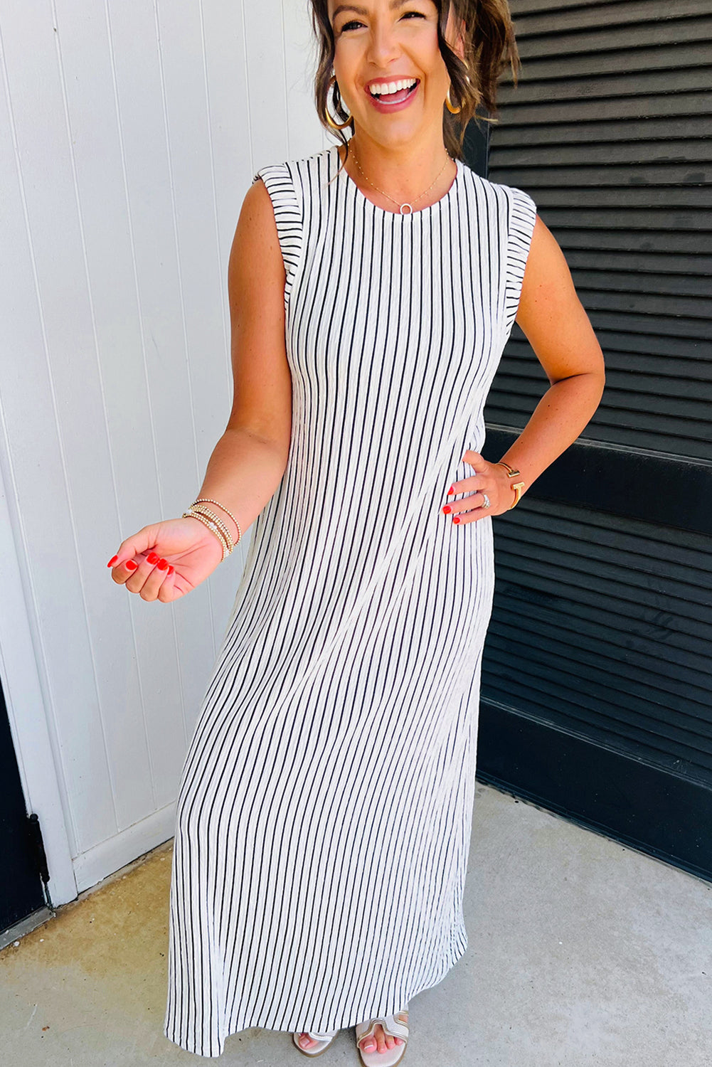 Striped Vest Shift Maxi Dress