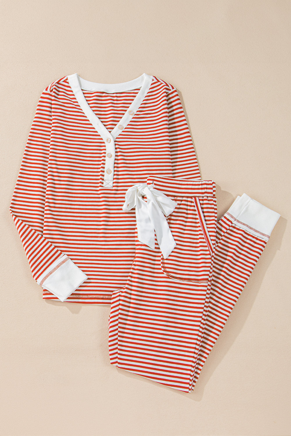 Stripe Buttoned Top and Knotted Waist Pants Set