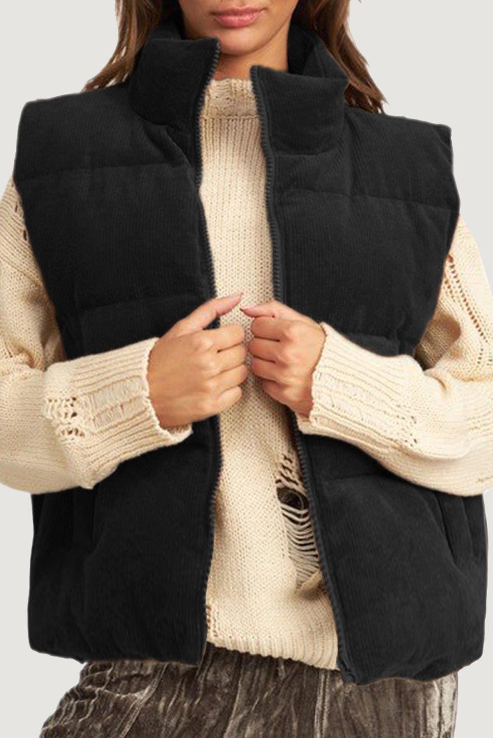Corduroy Zipped Puffer Vest