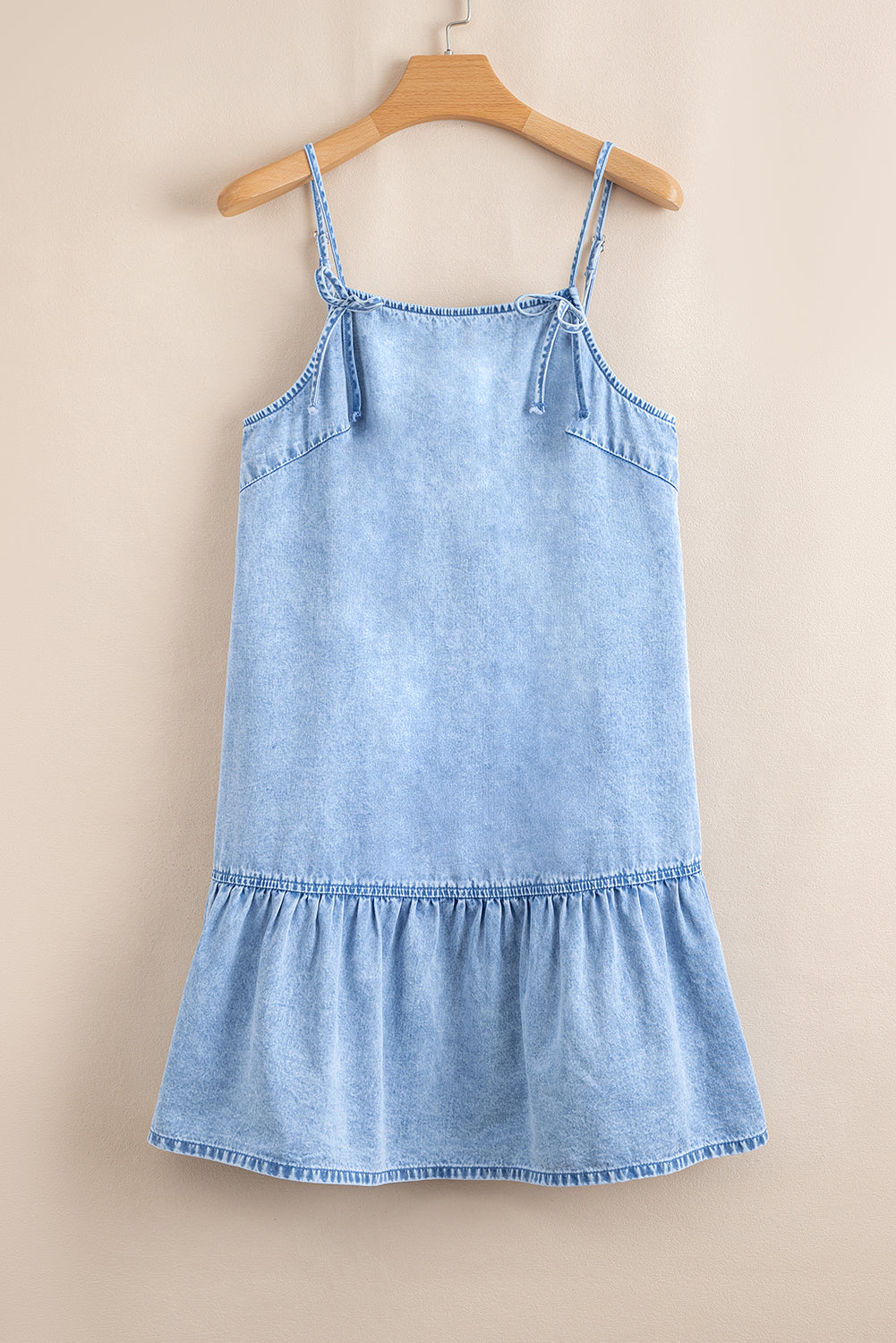 Spaghetti Straps Ruffle Hem Denim Dress