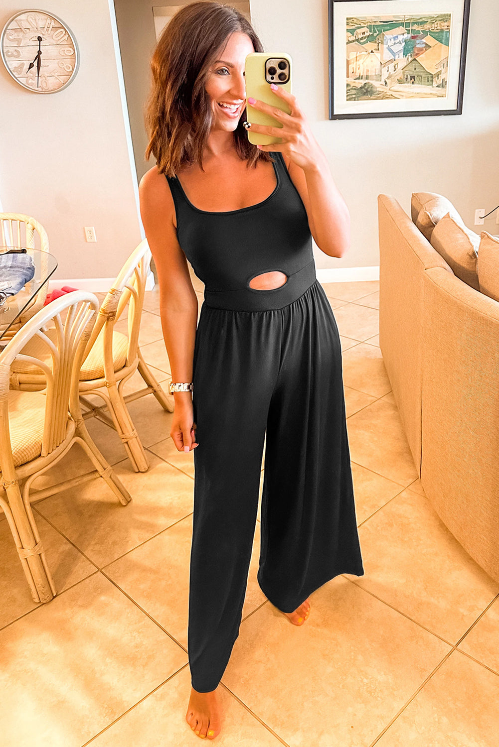 Sleeveless Jumpsuit with Cutout Waist