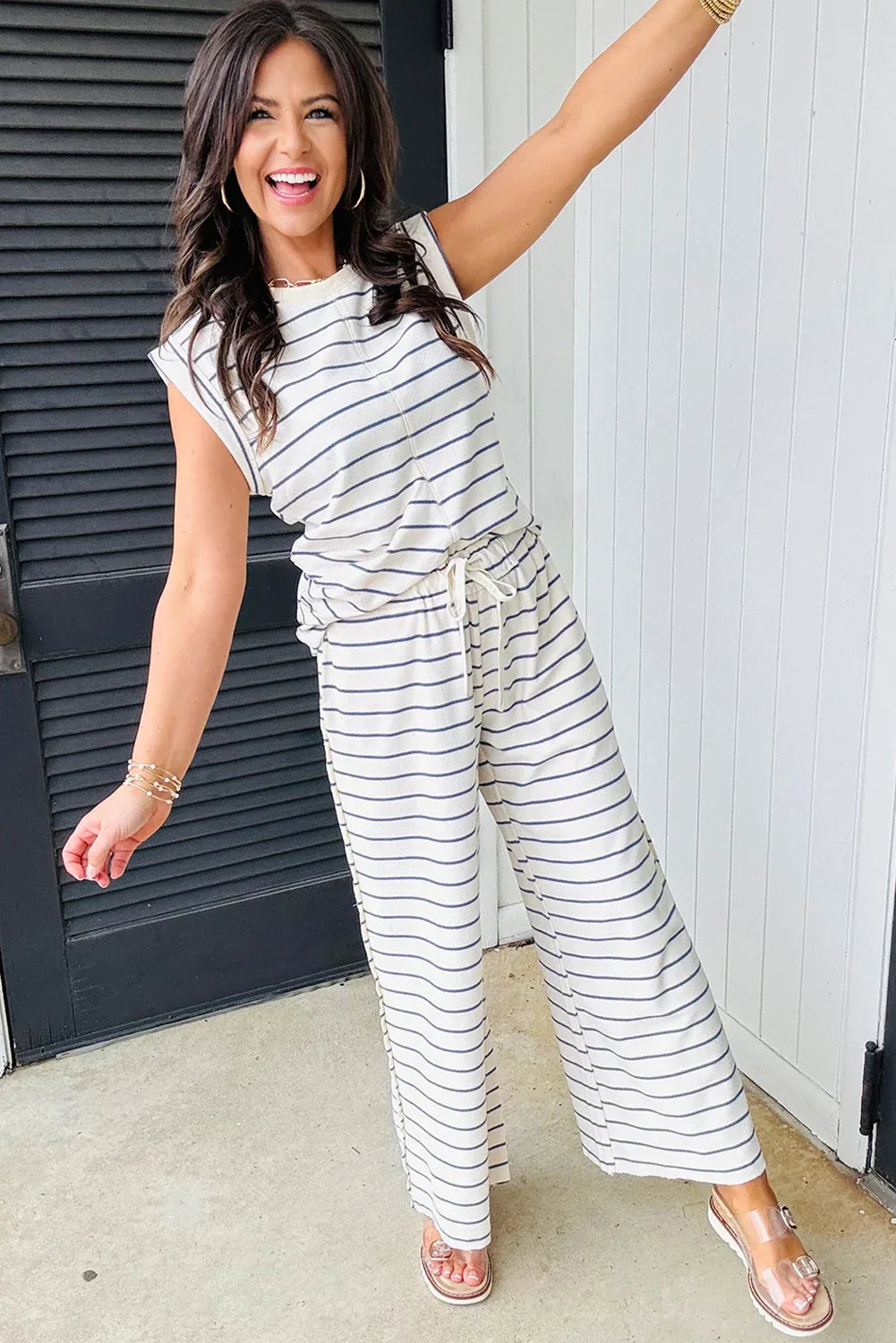 Striped Tee and Wide Leg Pants Set