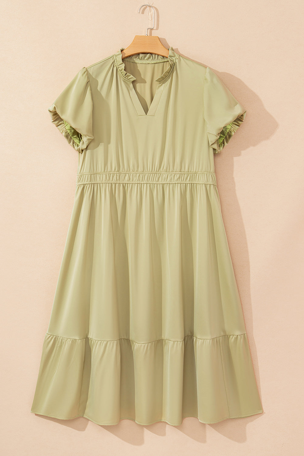 Plus Size V Neck Puff Sleeve Tiered Maxi Dress