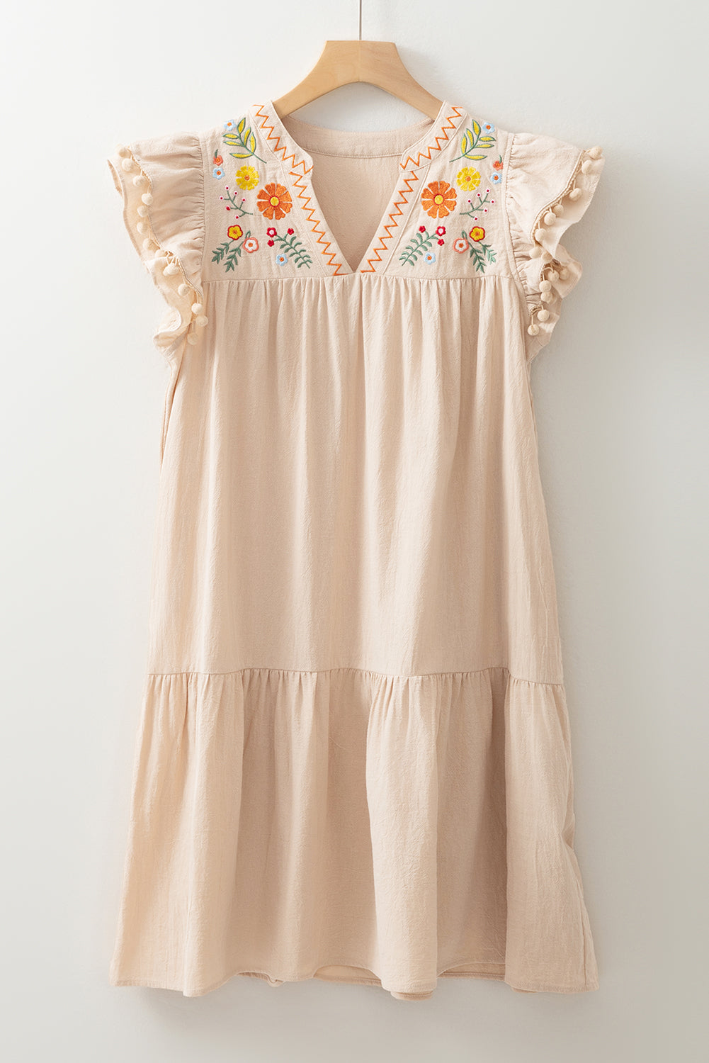 Linen Embroidery Ruffle Sleeves Dress