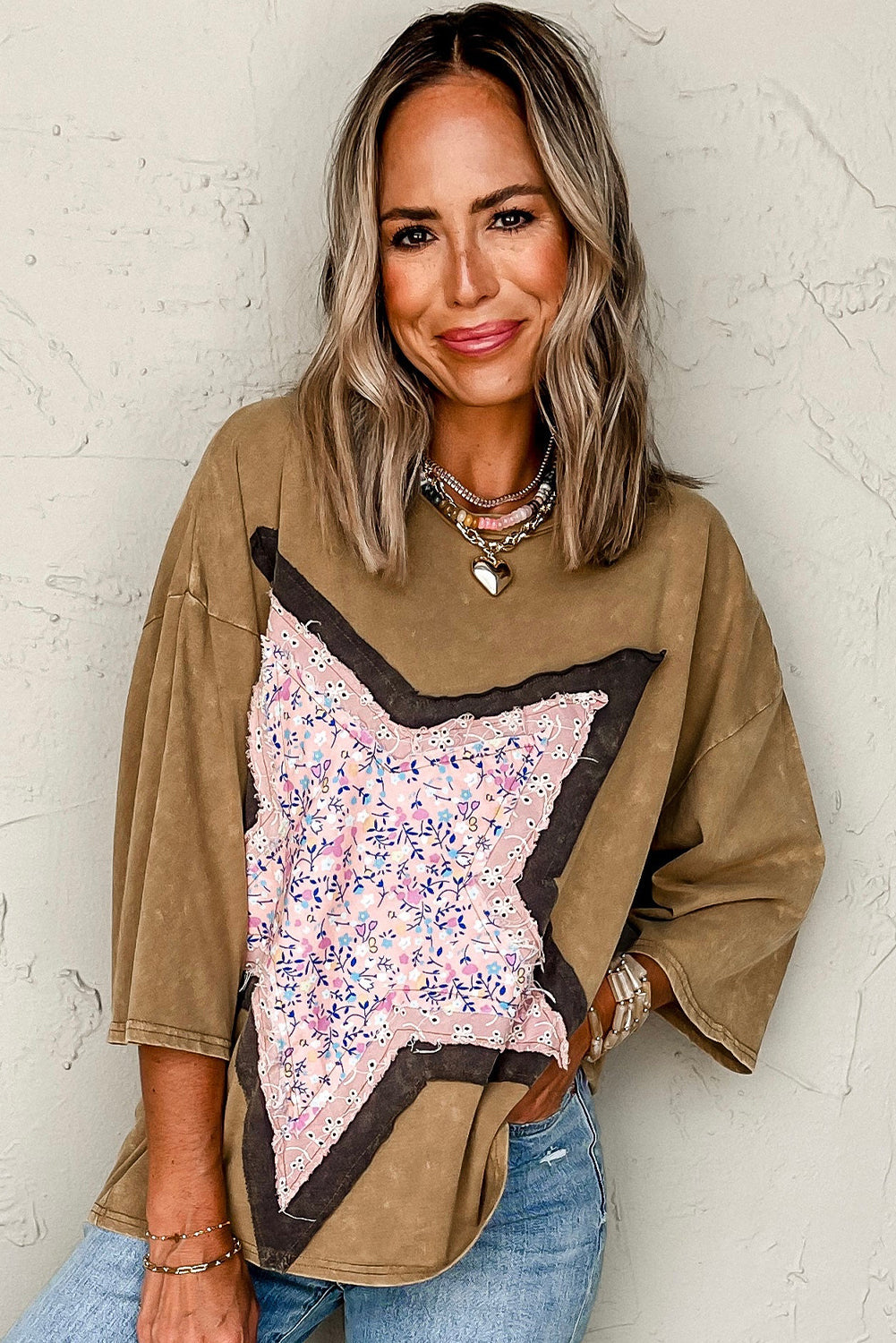 Star Patchwork 3/4 Wide Sleeve Tee