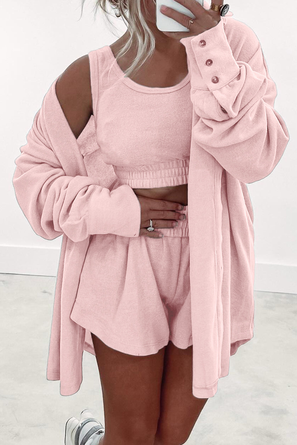 Crop Tank Shorts with Cardigan 3 Pcs Set