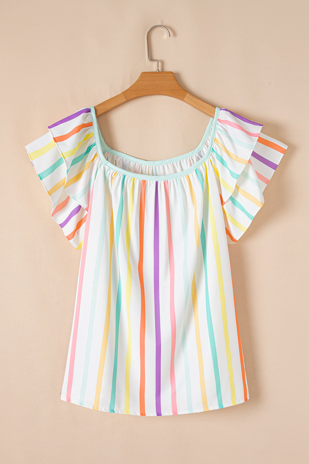 Plus Size Stripe Ruffled Sleeve Blouse