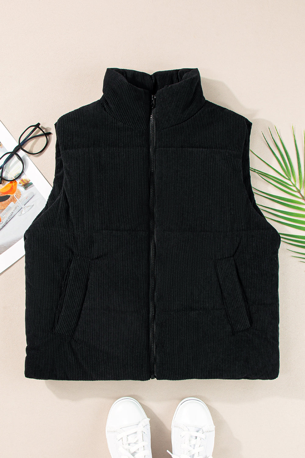 Corduroy Zipped Puffer Vest