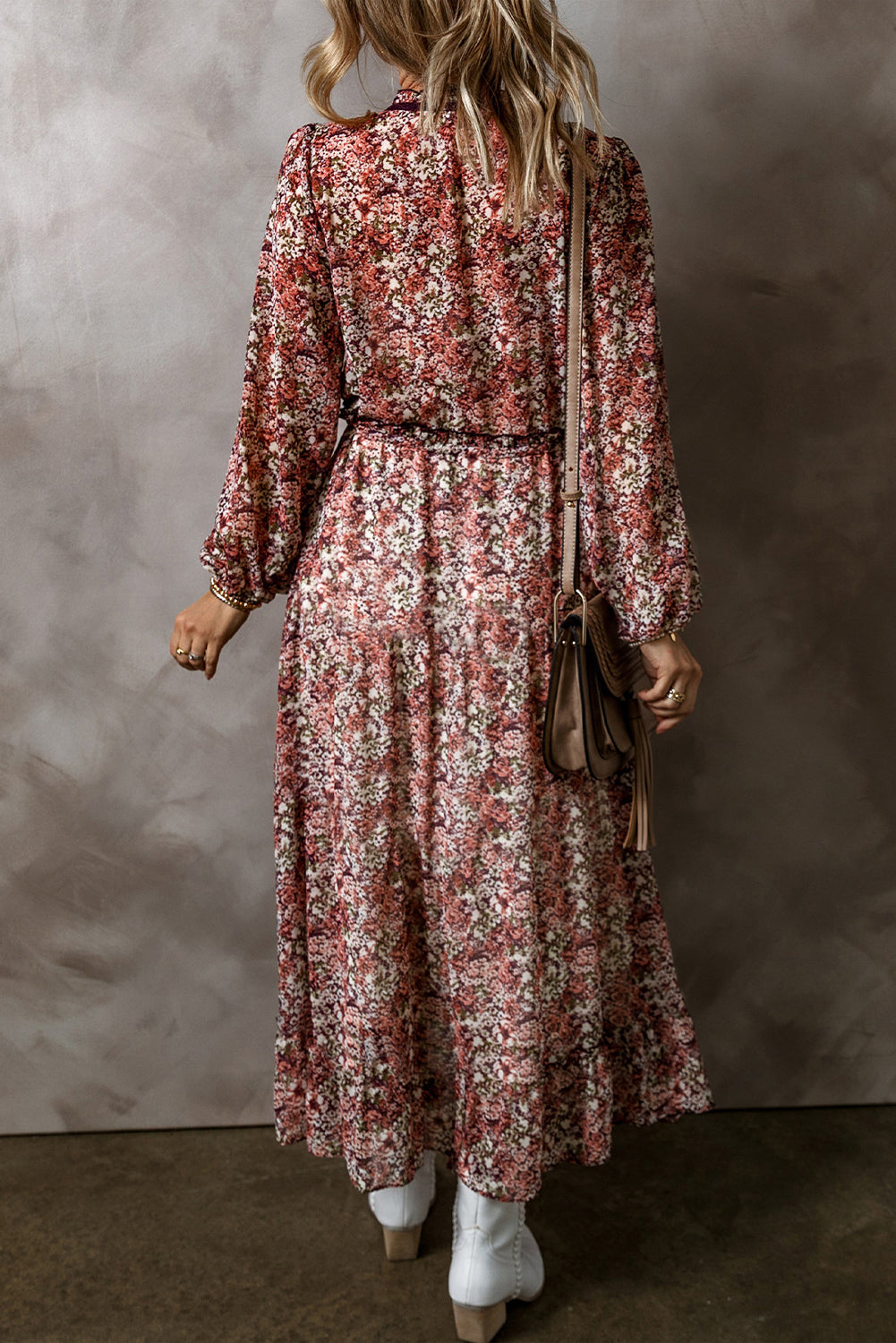 Floral Split Front Tiered Frilled Midi Dress
