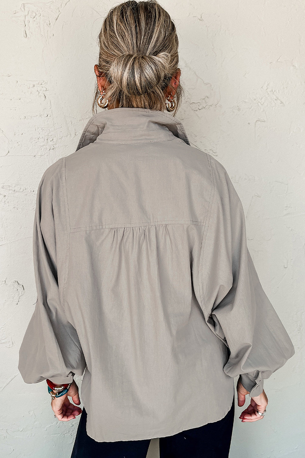 Retro Solid Color Side Slits Loose Fit Shirt