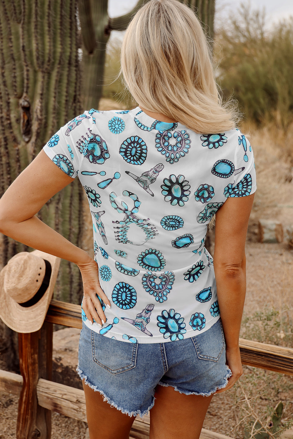 Western Turquoise Printed Tee
