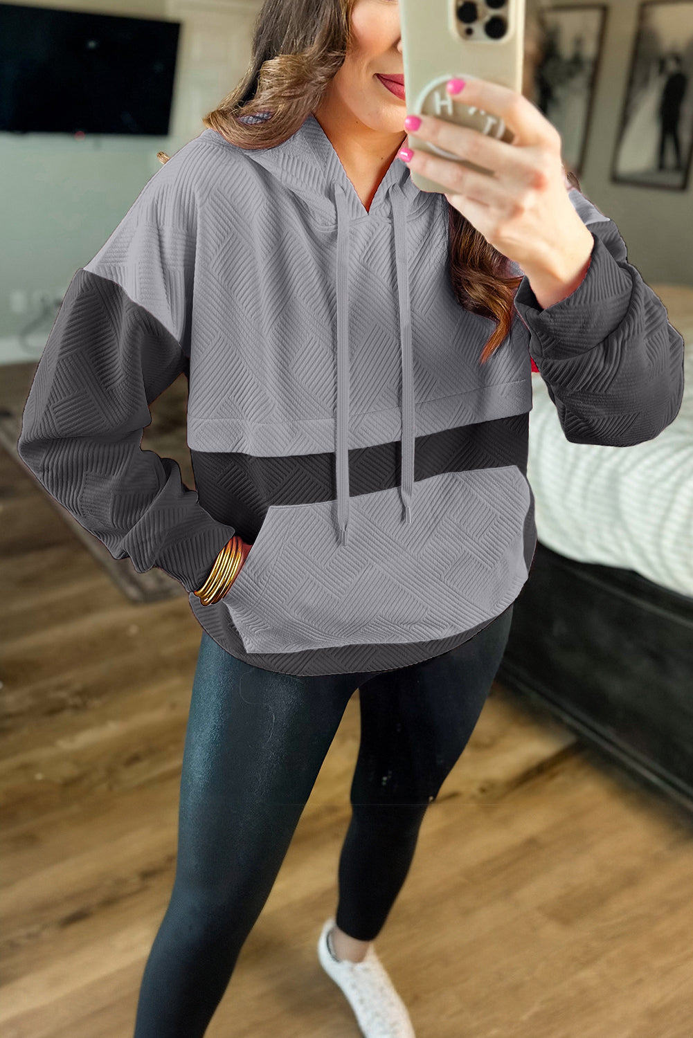 Textured Kangaroo Pocket Hoodie