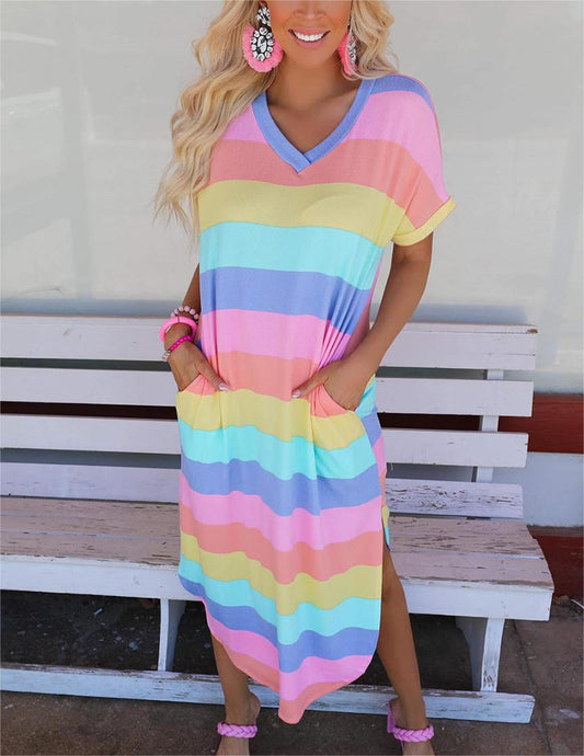 Rainbow V Neck Dress