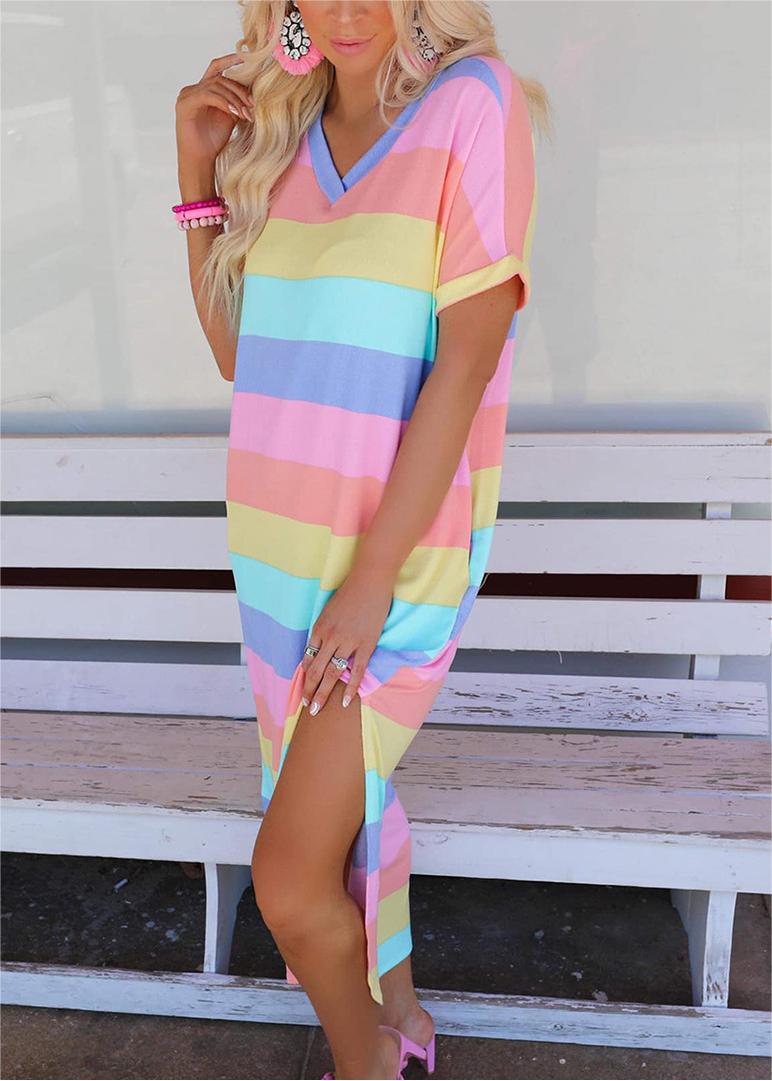 Rainbow V Neck Dress