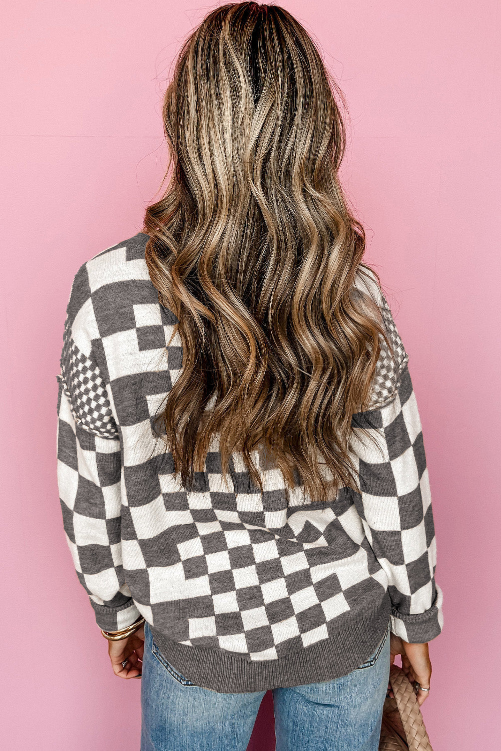 Checkered Drop Shoulder Sweater