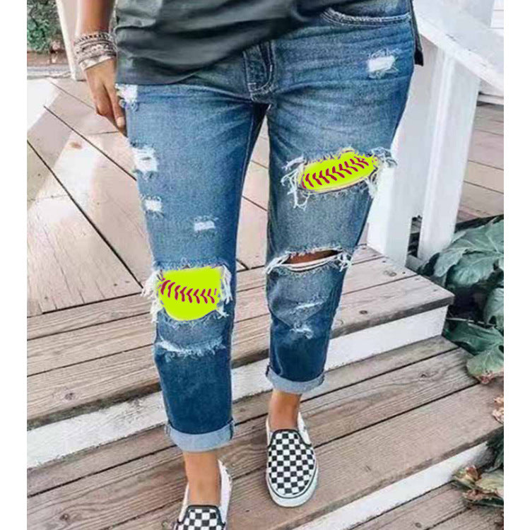 Women's Ripped Print Jeans