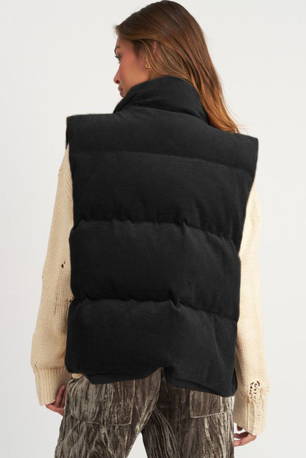 Corduroy Zipped Puffer Vest