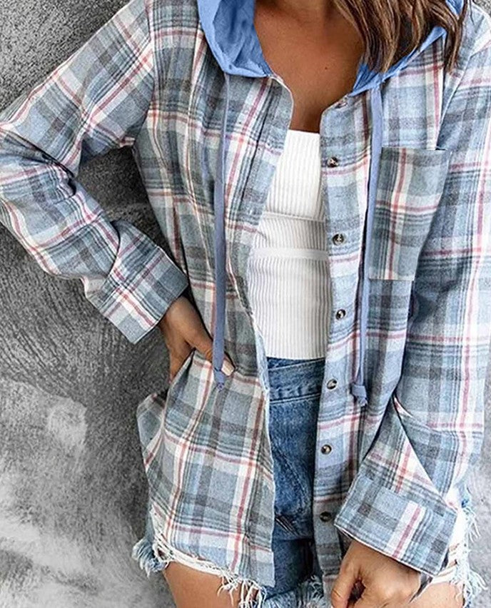 Paneled Plaid Hooded Jacket