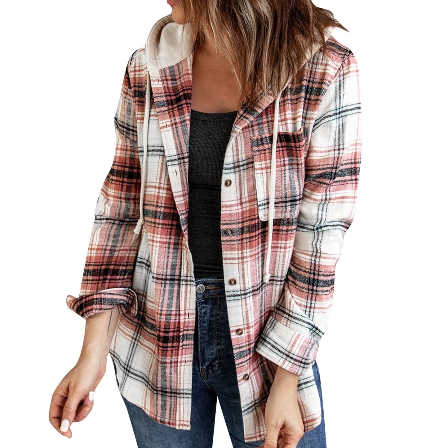 Paneled Plaid Hooded Jacket